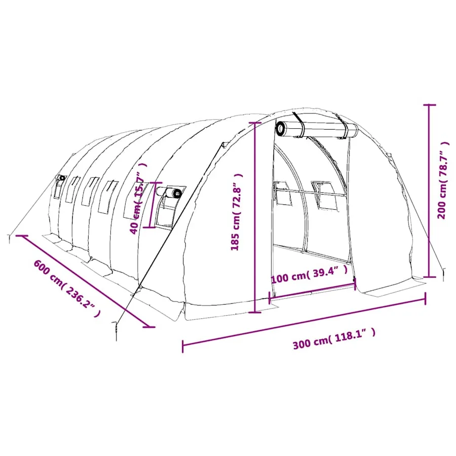 Serre avec cadre en acier blanc 18 m² 6x3x2 m - 12