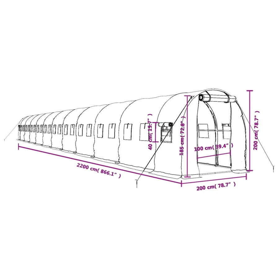Serre avec cadre en acier vert 44 m² 22x2x2 m - 12