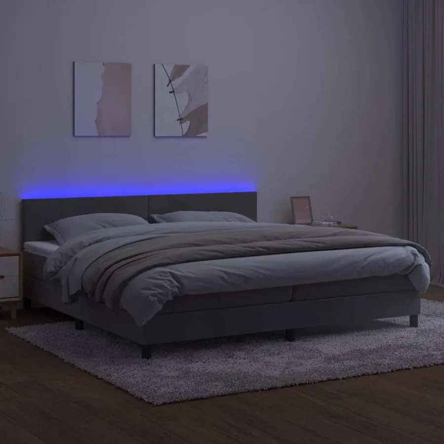 Sommier à lattes de lit avec matelas LED Gris clair 200x200 cm - 3