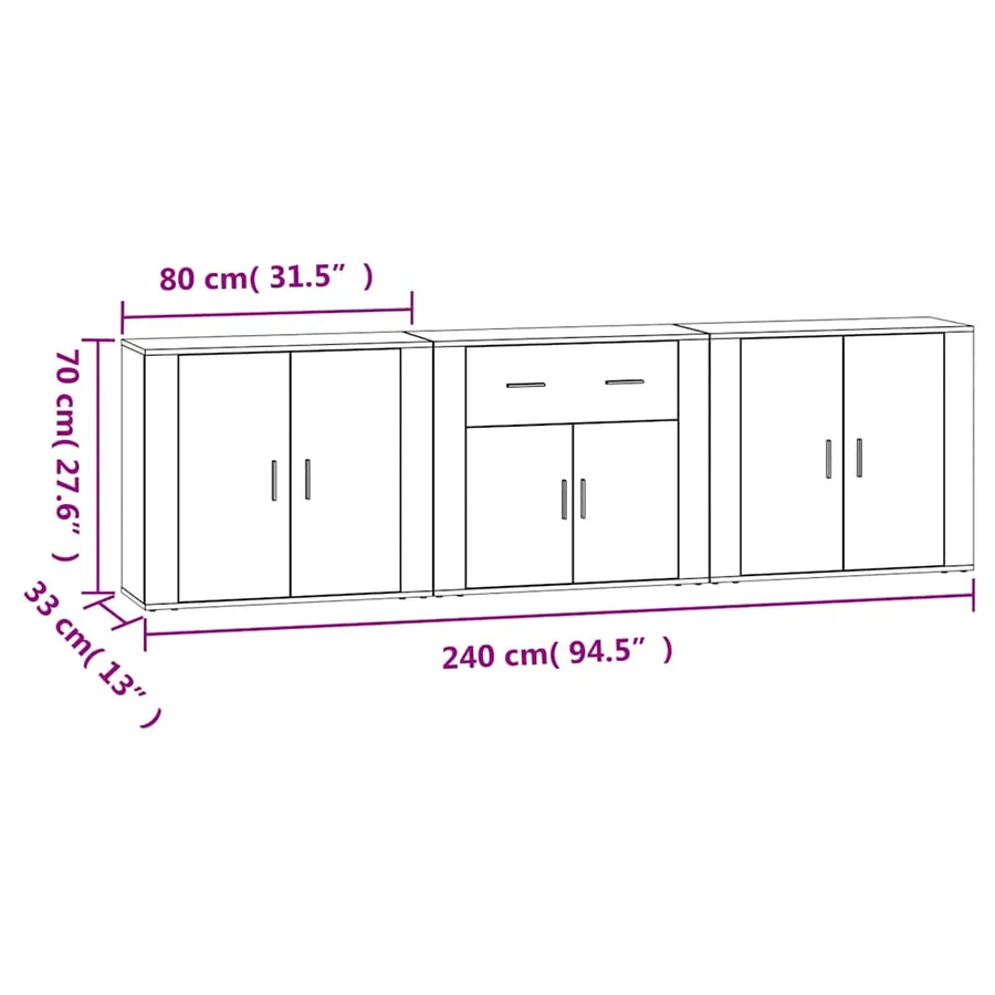 Buffets 3 pcs Chêne fumé Bois d'ingénierie - 9