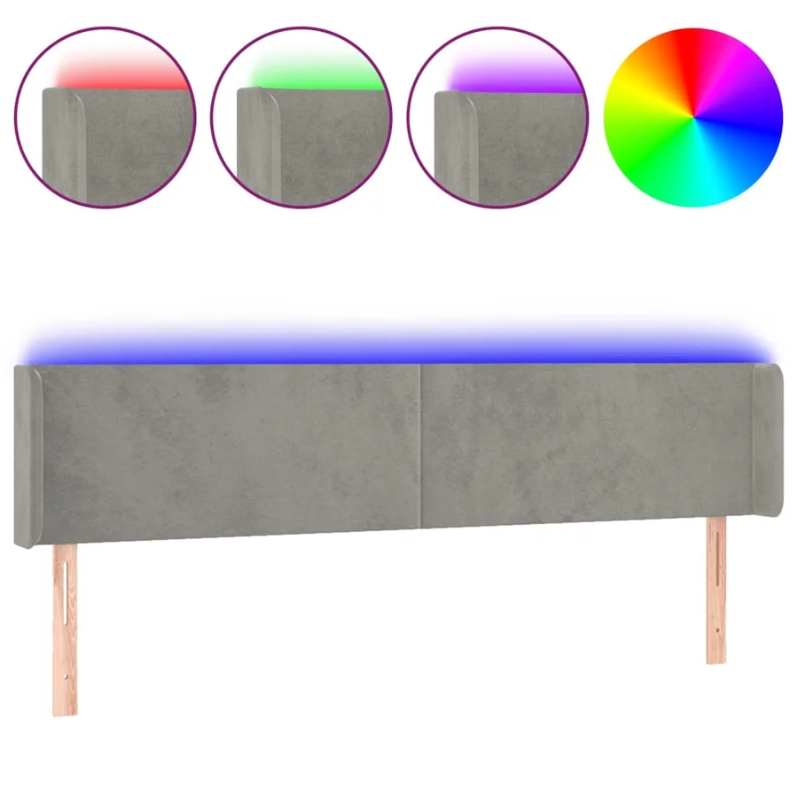 Tête de lit à LED Gris clair 203x16x78/88 cm Velours - 2