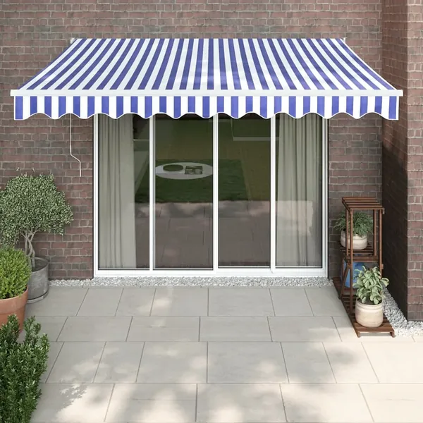 Auvent rétractable bleu et blanc 3,5x2,5 m tissu et aluminium