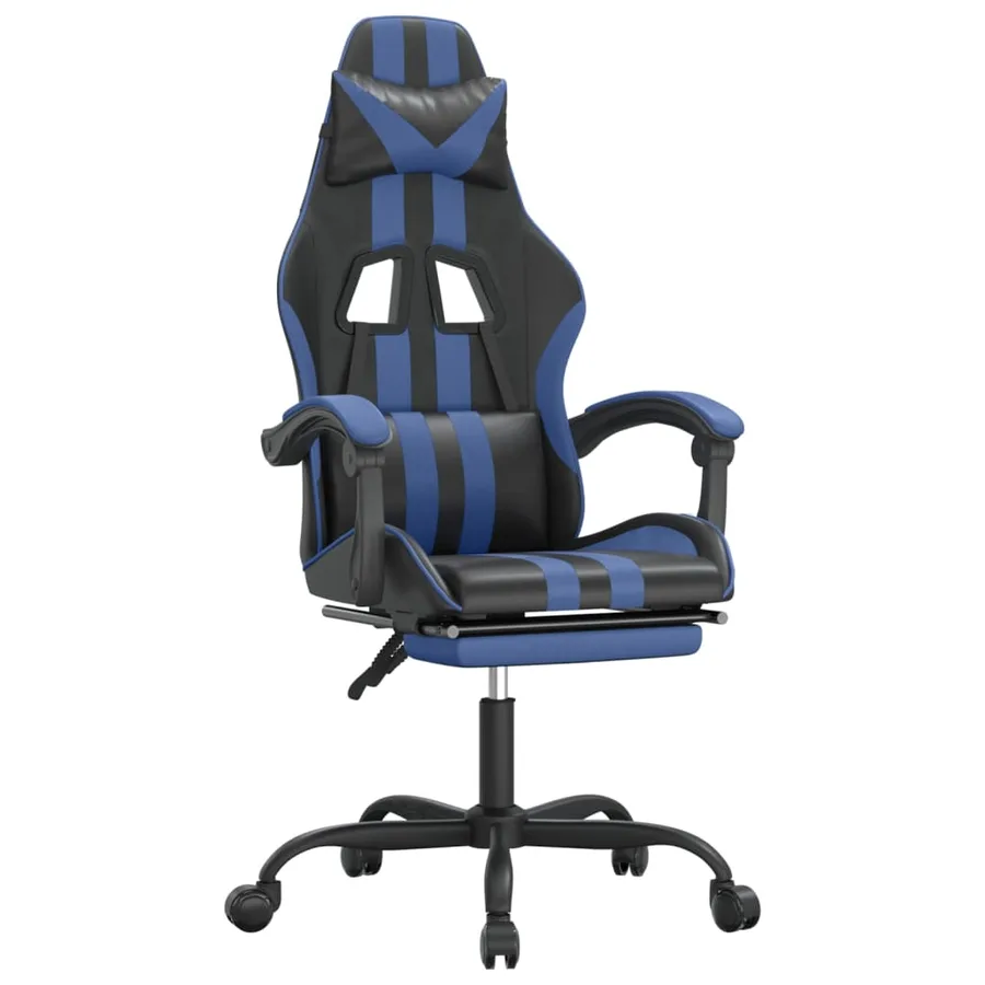 Chaise de jeu avec repose-pied Noir et bleu Similicuir - 2