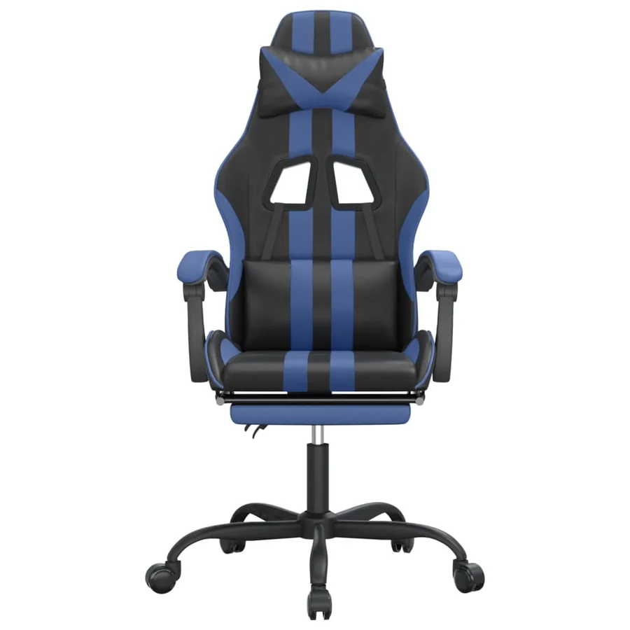 Chaise de jeu avec repose-pied Noir et bleu Similicuir - 3