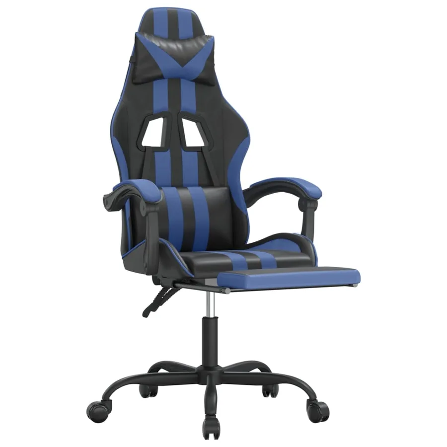 Chaise de jeu avec repose-pied Noir et bleu Similicuir - 6