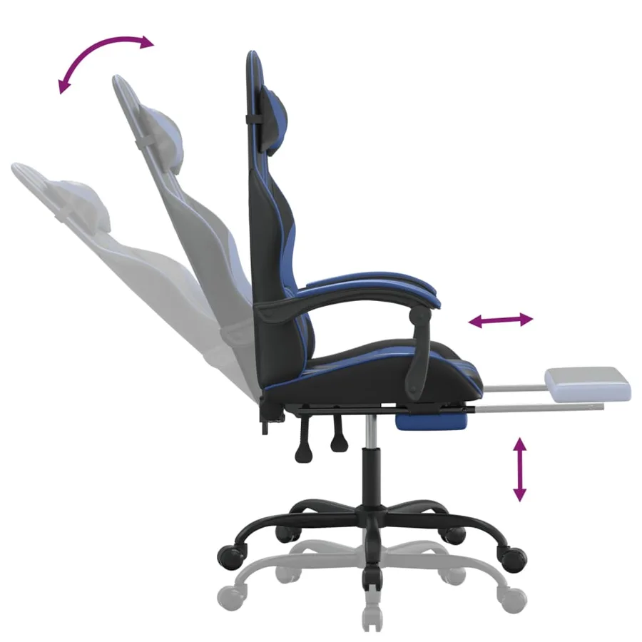Chaise de jeu avec repose-pied Noir et bleu Similicuir - 7