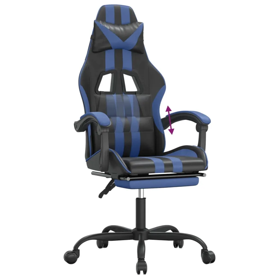 Chaise de jeu avec repose-pied Noir et bleu Similicuir - 8