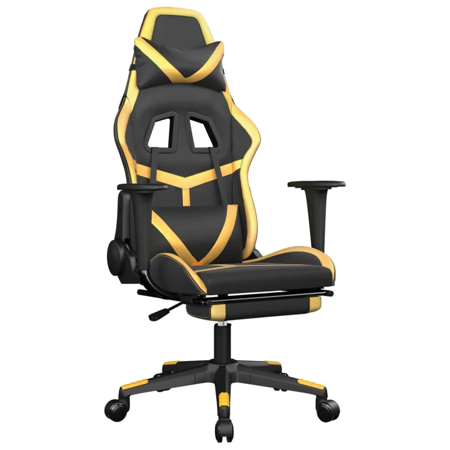 Chaise de jeu avec repose-pied Noir et doré Similicuir - 2