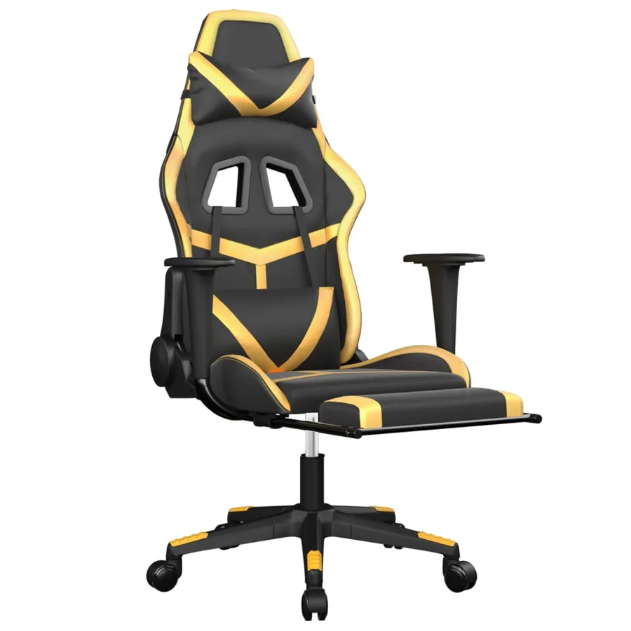 Chaise de jeu avec repose-pied Noir et doré Similicuir - 6