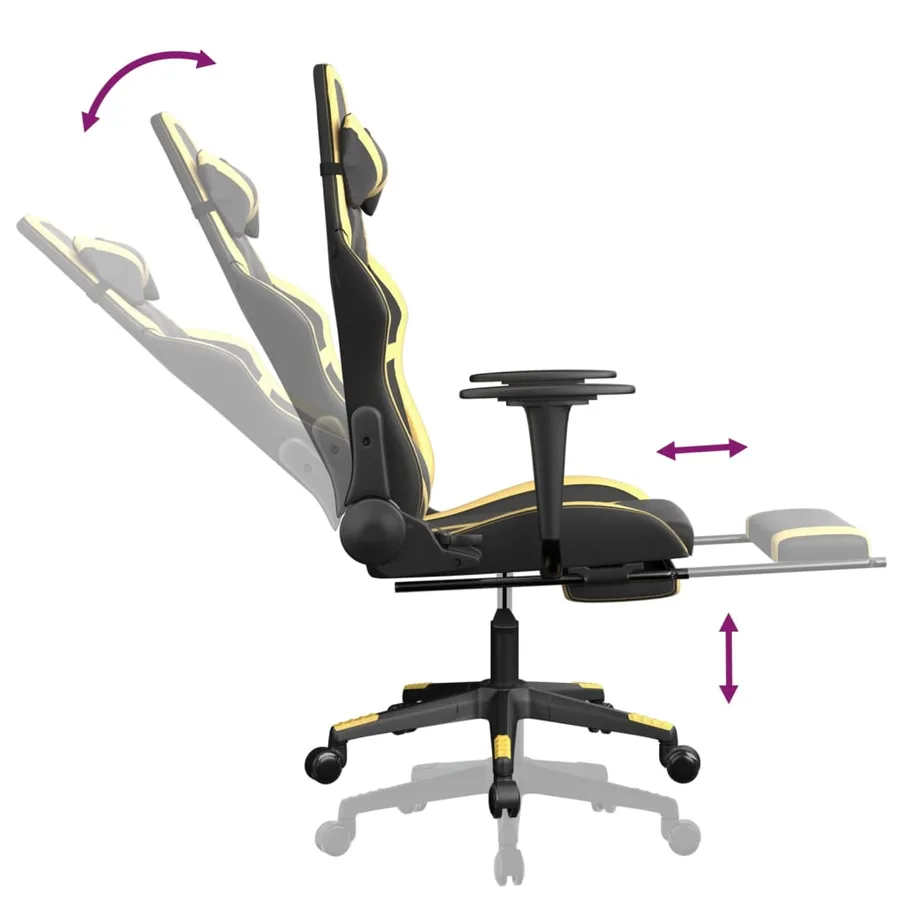 Chaise de jeu avec repose-pied Noir et doré Similicuir - 7