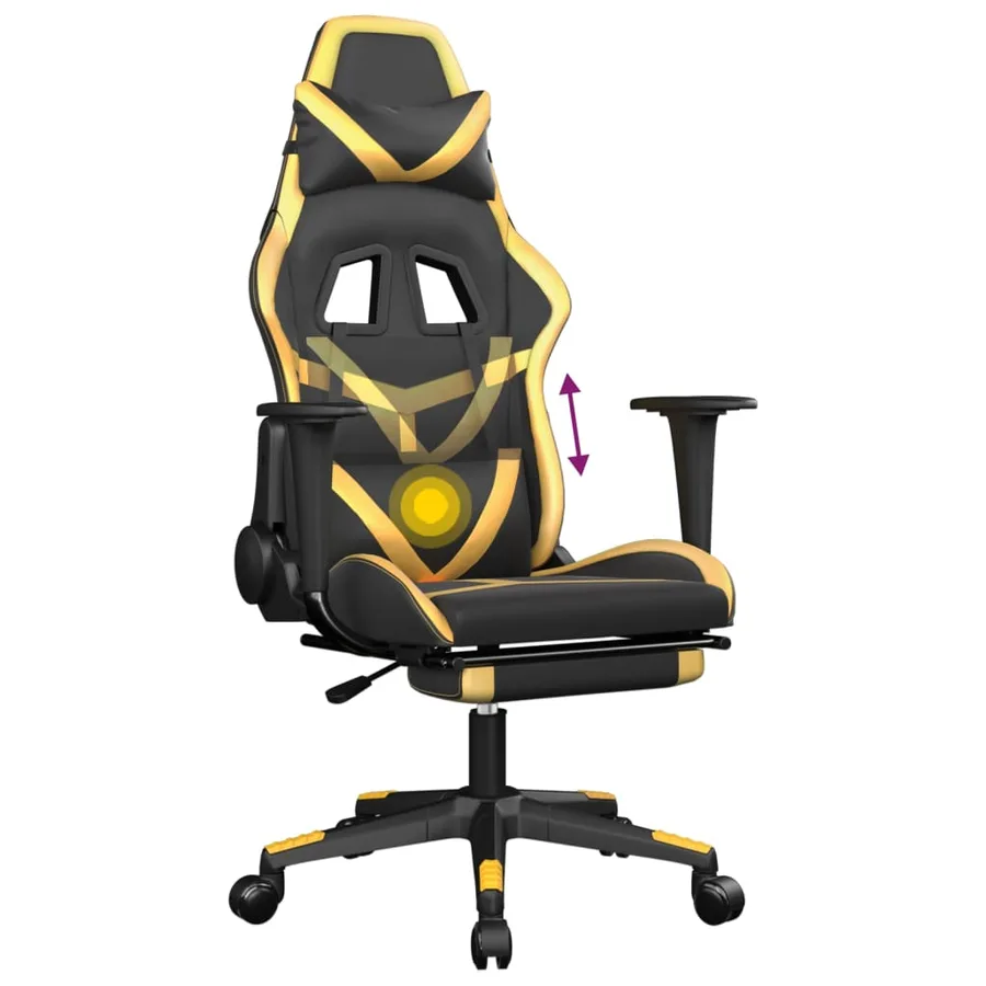 Chaise de jeu avec repose-pied Noir et doré Similicuir - 8