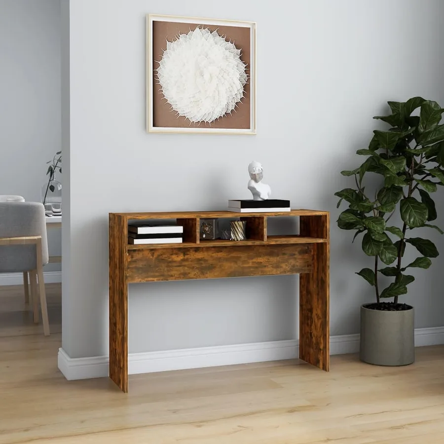 Table console Chêne fumé 105x30x80 cm Bois d'ingénierie - 3