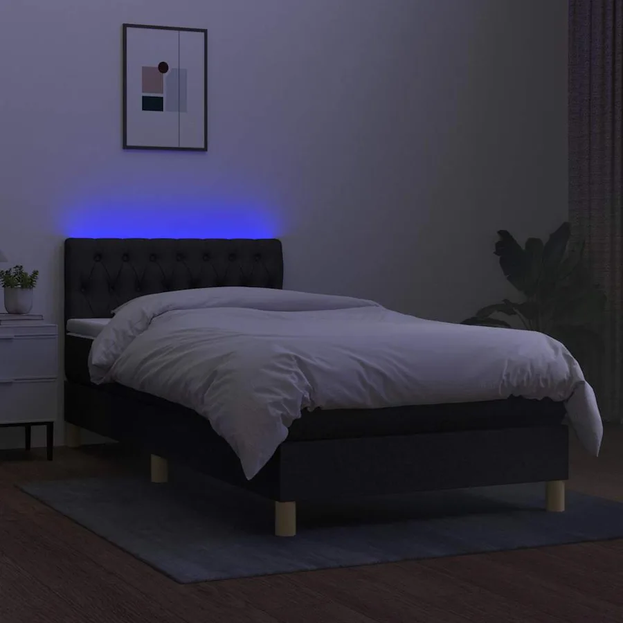 Sommier à lattes de lit avec matelas et LED Noir 90x190cm Tissu - 4