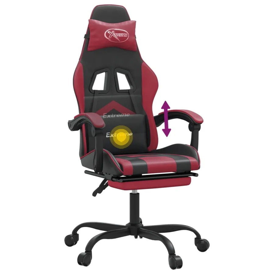 Chaise de jeu pivotante repose-pied Noir bordeaux Similicuir - 12