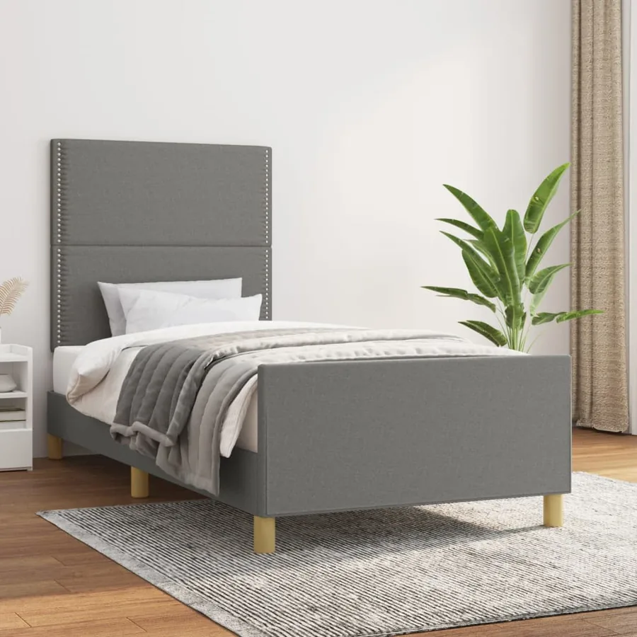 Cadre de lit sans matelas gris foncé 90x190 cm tissu