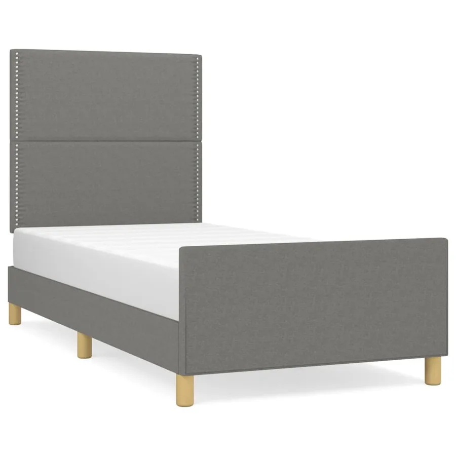 Cadre de lit sans matelas gris foncé 90x190 cm tissu - 2