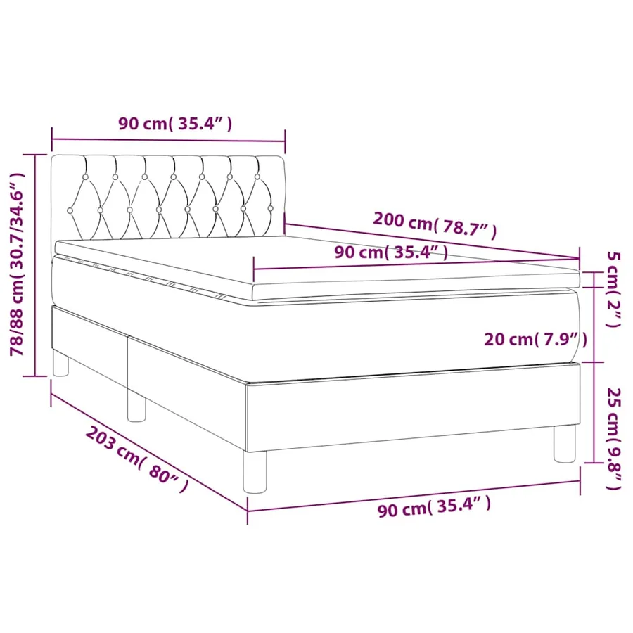 Sommier à lattes de lit avec matelas et LED Noir 90x200cm Tissu - 8