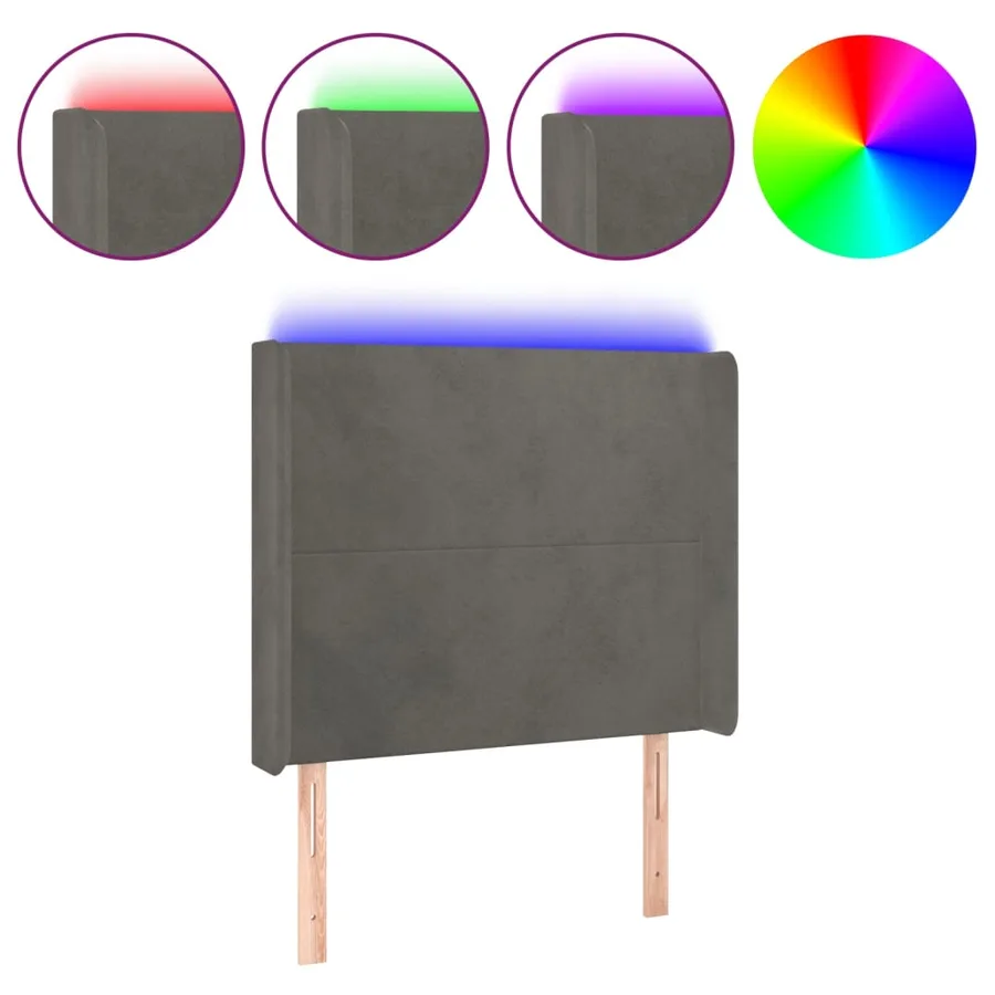 Tête de lit à LED Gris foncé 103x16x118/128 cm Velours - 2