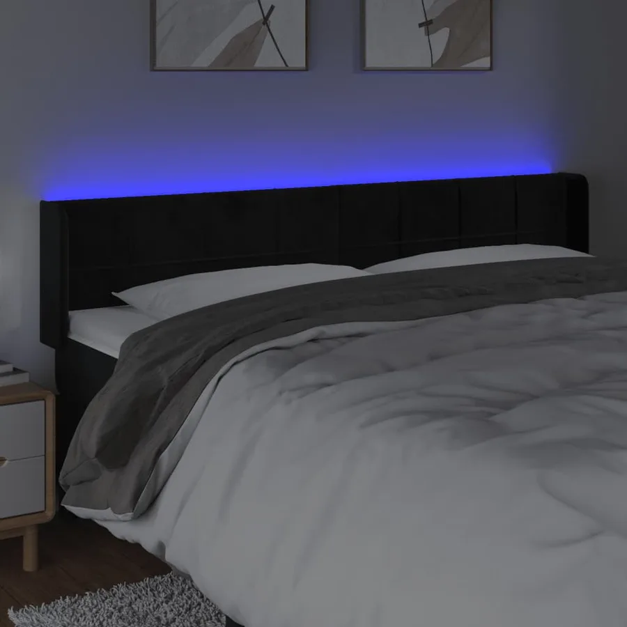 Tête de lit à LED Noir 163x16x78/88 cm Velours - 4
