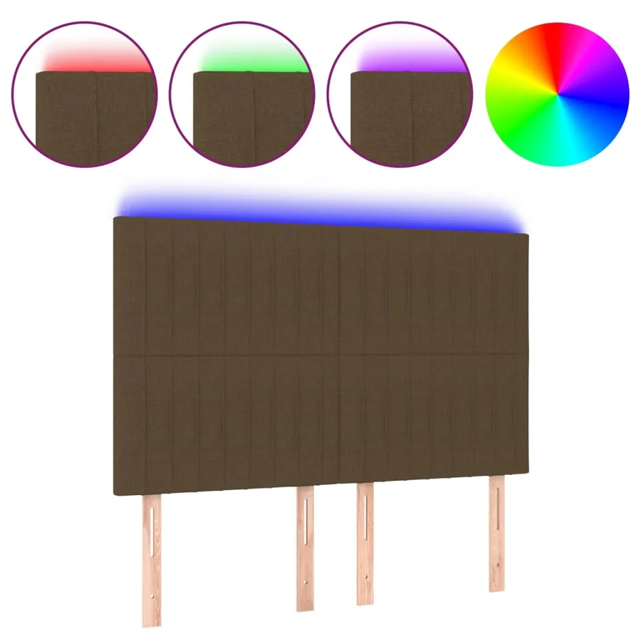 Tête de lit à LED Marron foncé 144x5x118/128 cm Tissu - 2
