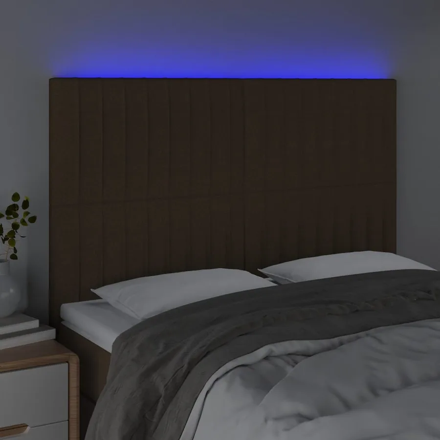 Tête de lit à LED Marron foncé 144x5x118/128 cm Tissu - 3
