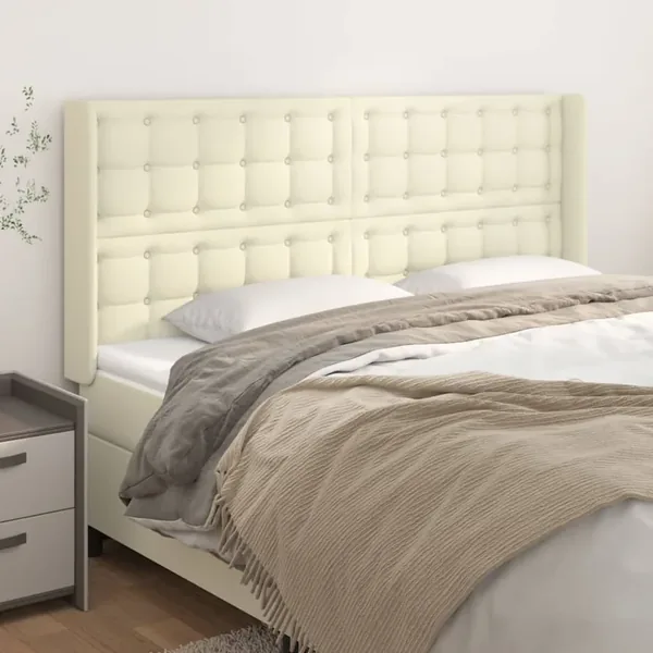 Tête de lit avec oreilles Crème 203x16x118/128 cm Similicuir