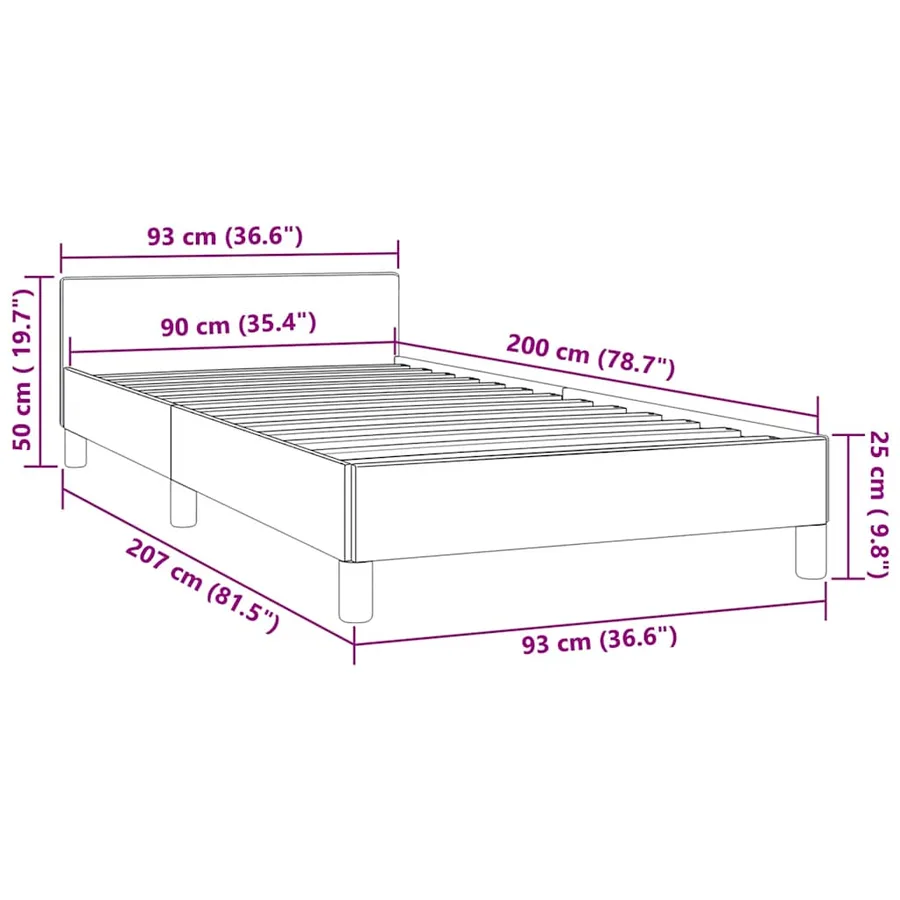 Cadre de lit et tête de lit sans matelas noir 90x200 cm velours - 9