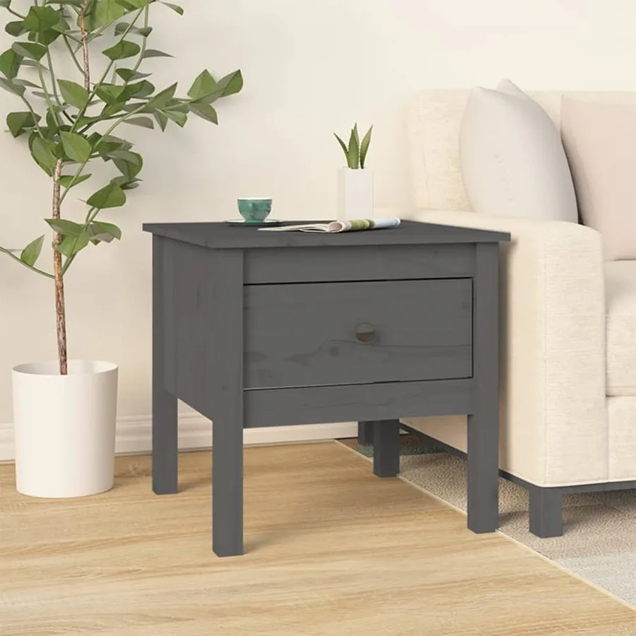Tables d'appoint 2 pcs Gris 50x50x49 cm Bois massif de pin - 4