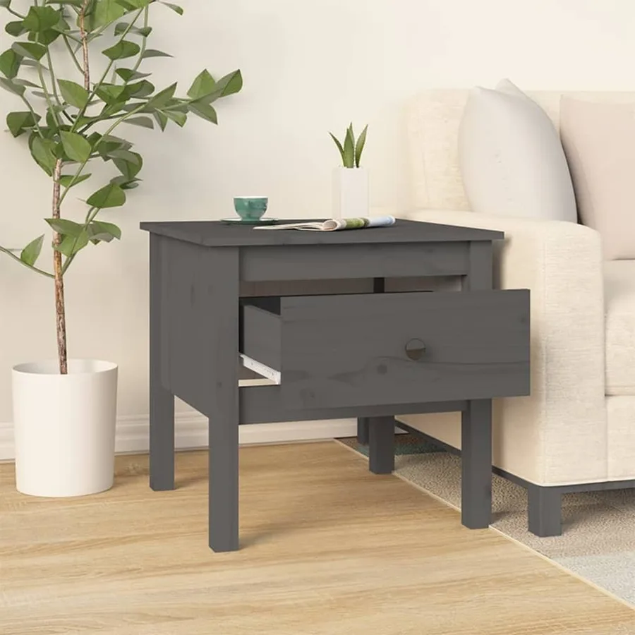 Tables d'appoint 2 pcs Gris 50x50x49 cm Bois massif de pin - 5