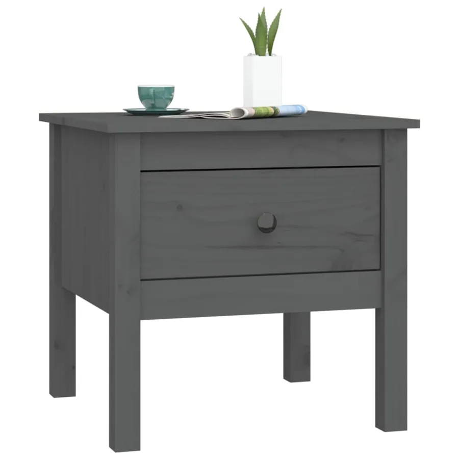 Tables d'appoint 2 pcs Gris 50x50x49 cm Bois massif de pin - 6