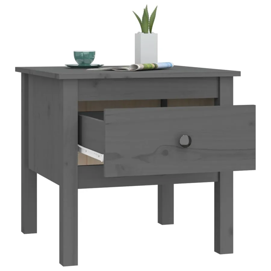 Tables d'appoint 2 pcs Gris 50x50x49 cm Bois massif de pin - 7