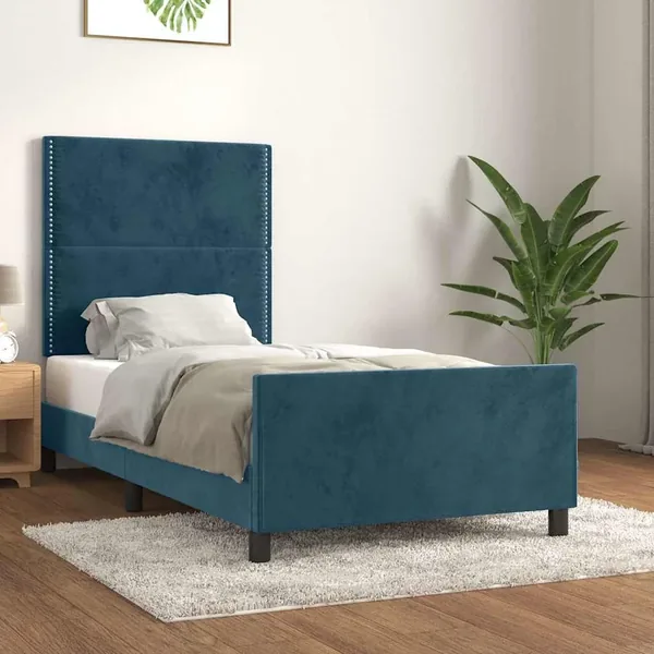 Cadre de lit sans matelas bleu foncé 100x200 cm velours
