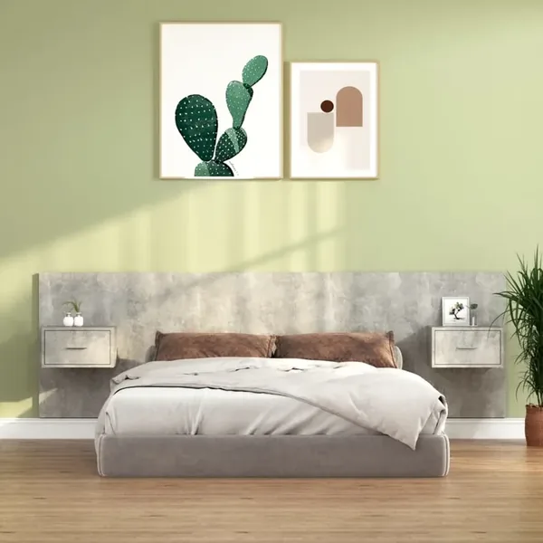 Tête de lit avec armoires Gris béton Bois d'ingénierie