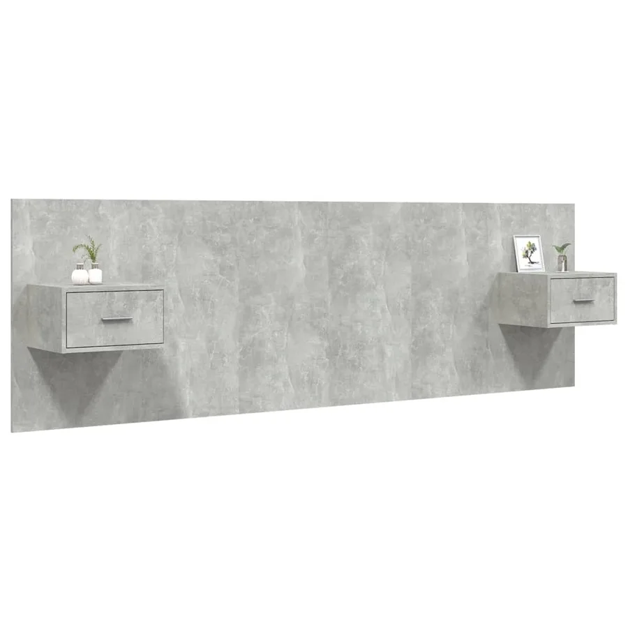 Tête de lit avec armoires Gris béton Bois d'ingénierie - 3