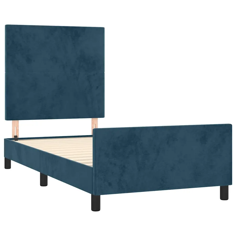 Cadre de lit sans matelas bleu foncé 100x200 cm velours - 4