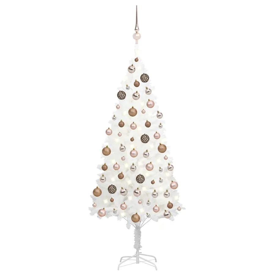 Arbre de Noël artificiel pré-éclairé et boules blanc 120 cm