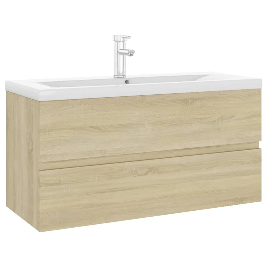 Armoire d'évier lavabo intégré chêne sonoma bois d'ingénierie - 2