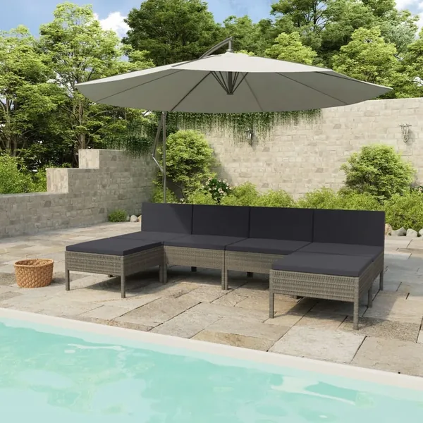 Salon de jardin 6 pcs avec coussins résine tressée gris