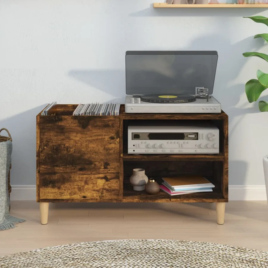Armoire à disques chêne fumé 84,5x38x48 cm bois d'ingénierie - 3