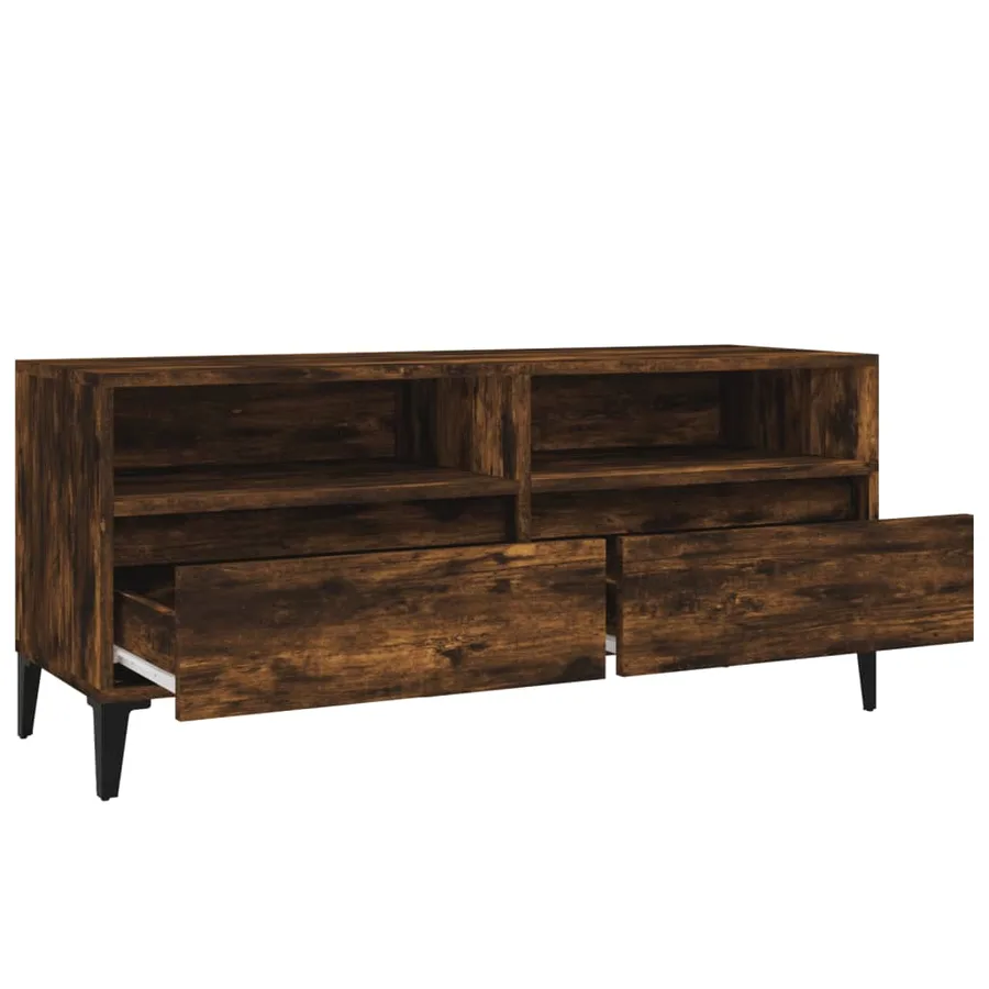 Meuble TV chêne fumé 100x34,5x44,5 cm bois d'ingénierie - 8