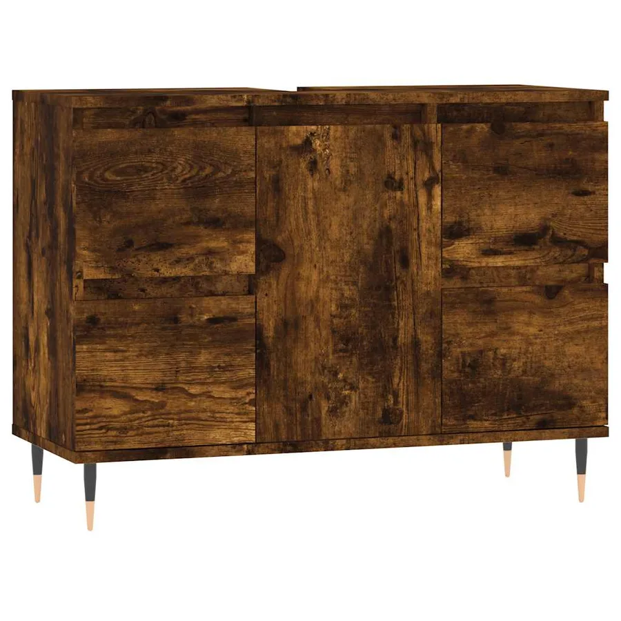 Armoire salle de bain chêne fumé 80x33x60cm bois d'ingénierie - 2