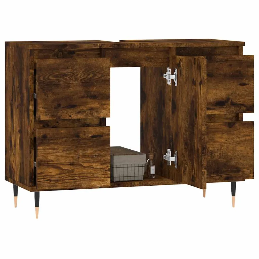 Armoire salle de bain chêne fumé 80x33x60cm bois d'ingénierie - 3