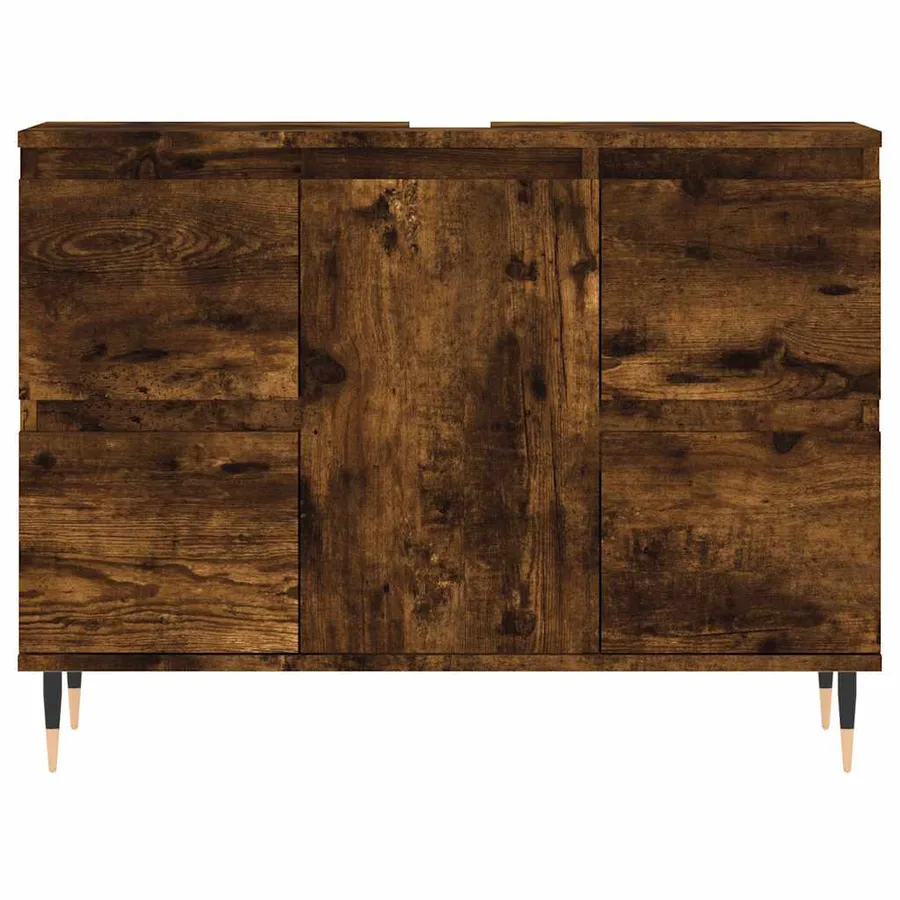Armoire salle de bain chêne fumé 80x33x60cm bois d'ingénierie - 5