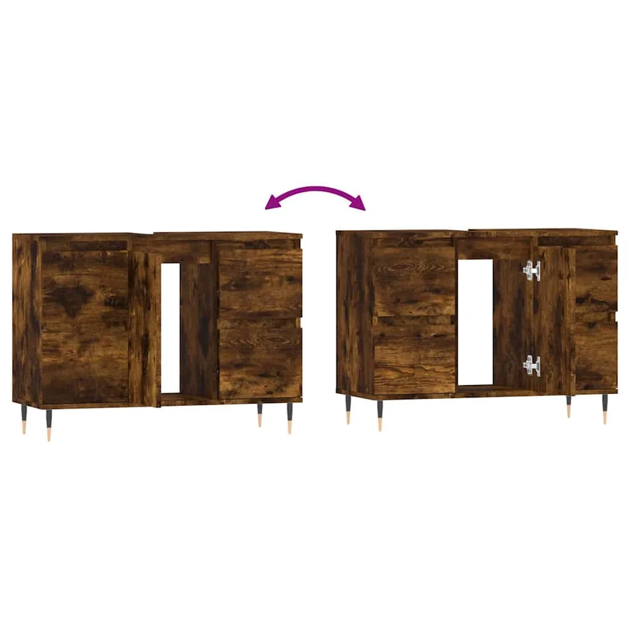 Armoire salle de bain chêne fumé 80x33x60cm bois d'ingénierie - 9