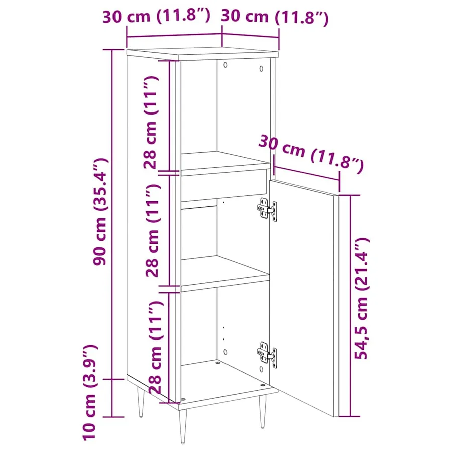 Armoire de salle de bain gris béton 30x30x100 cm - 12