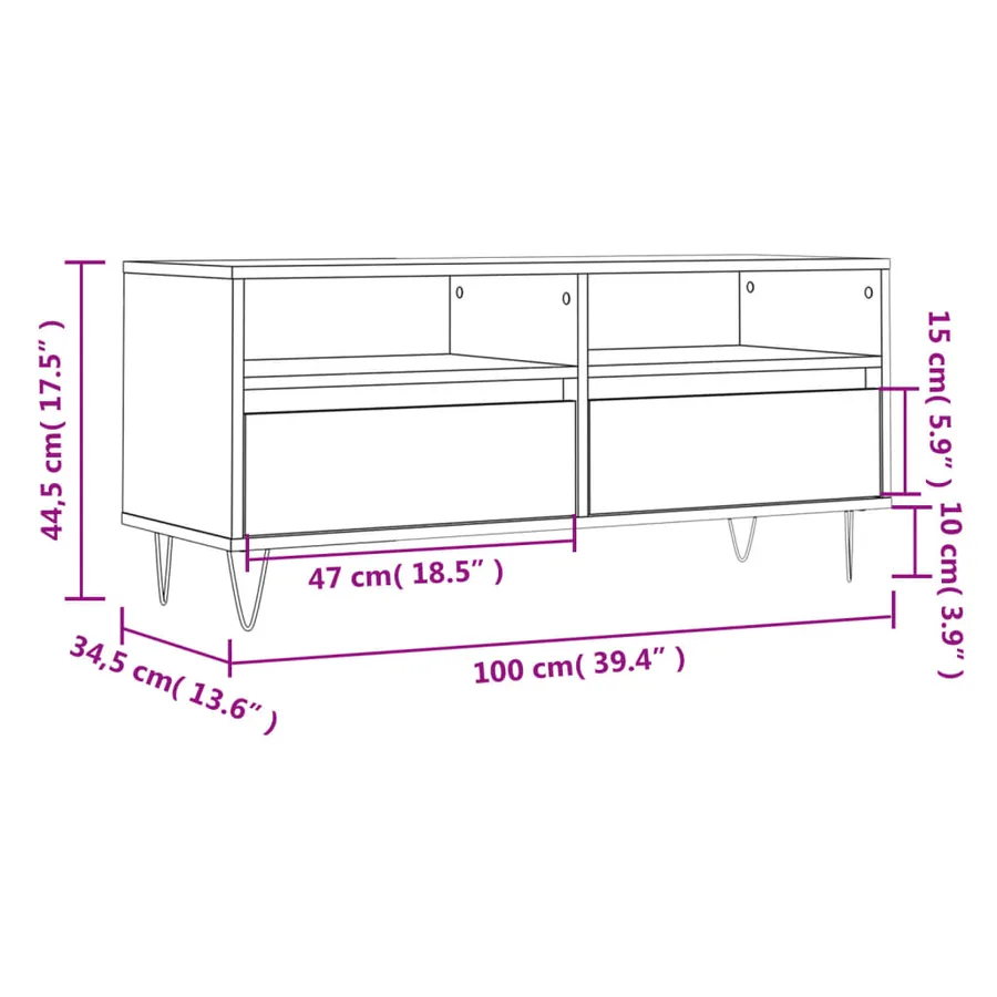 Meuble TV sonoma gris 100x34,5x44,5 cm bois d'ingénierie - 11