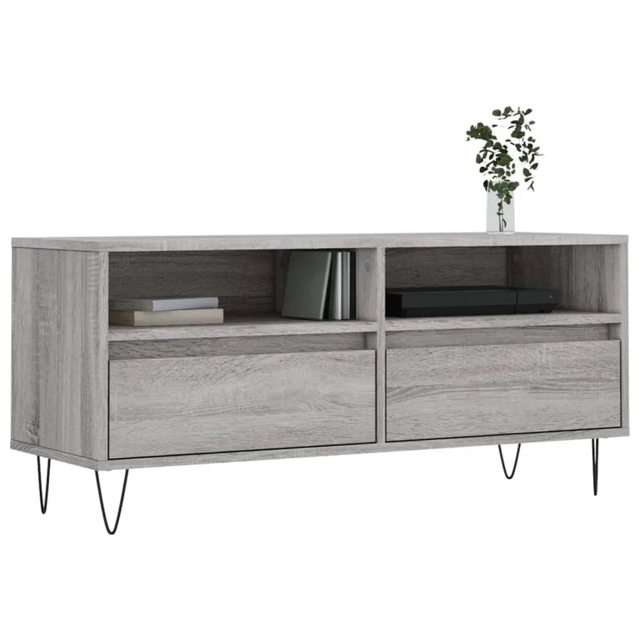 Meuble TV sonoma gris 100x34,5x44,5 cm bois d'ingénierie - 3