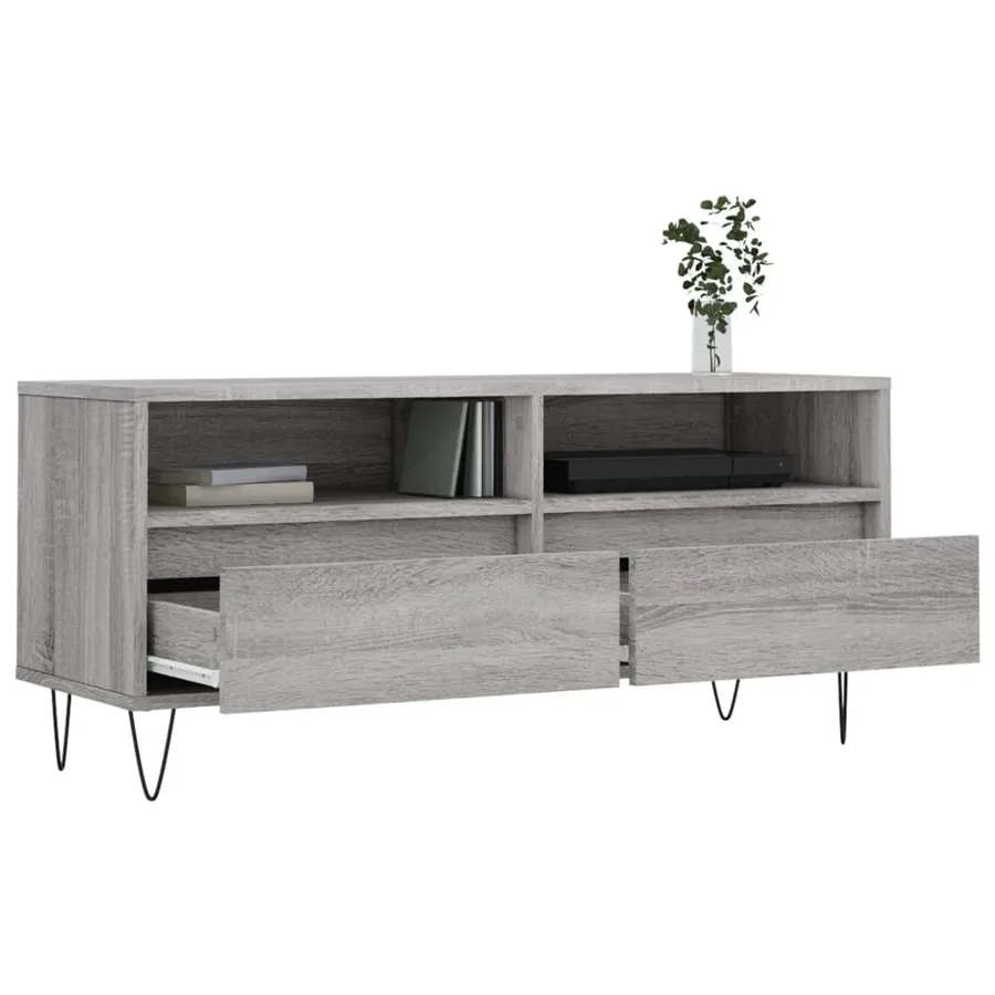 Meuble TV sonoma gris 100x34,5x44,5 cm bois d'ingénierie - 4