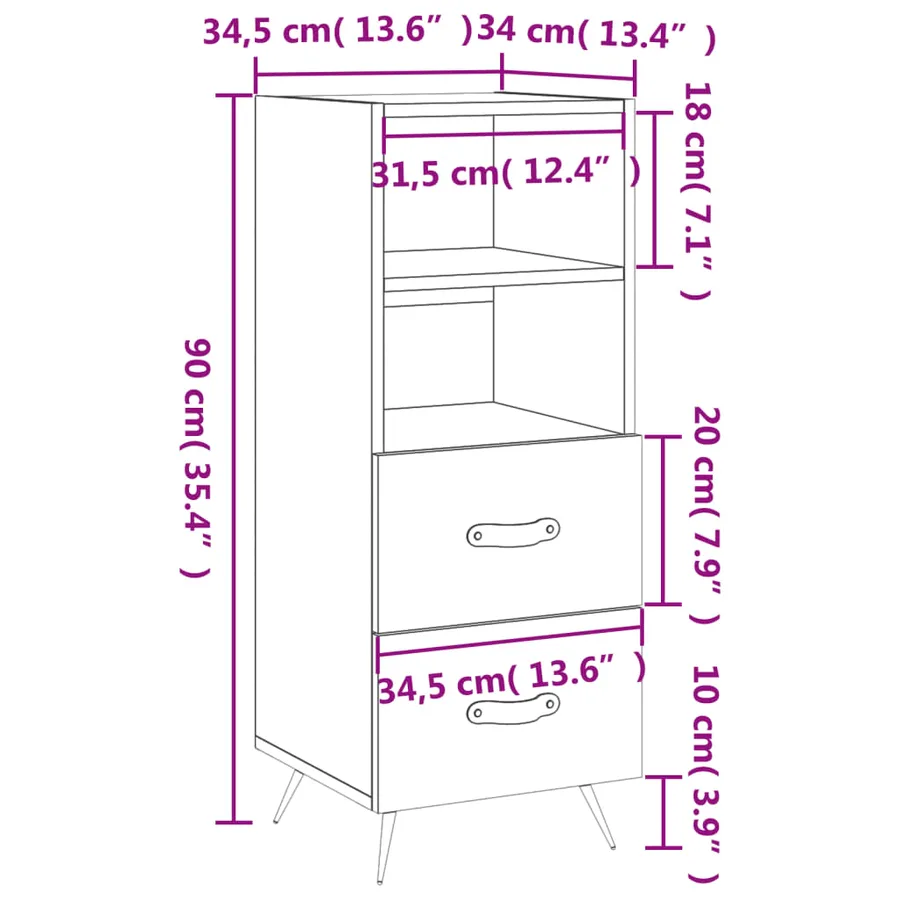 Buffet blanc 34,5x34x90 cm bois d'ingénierie - 12