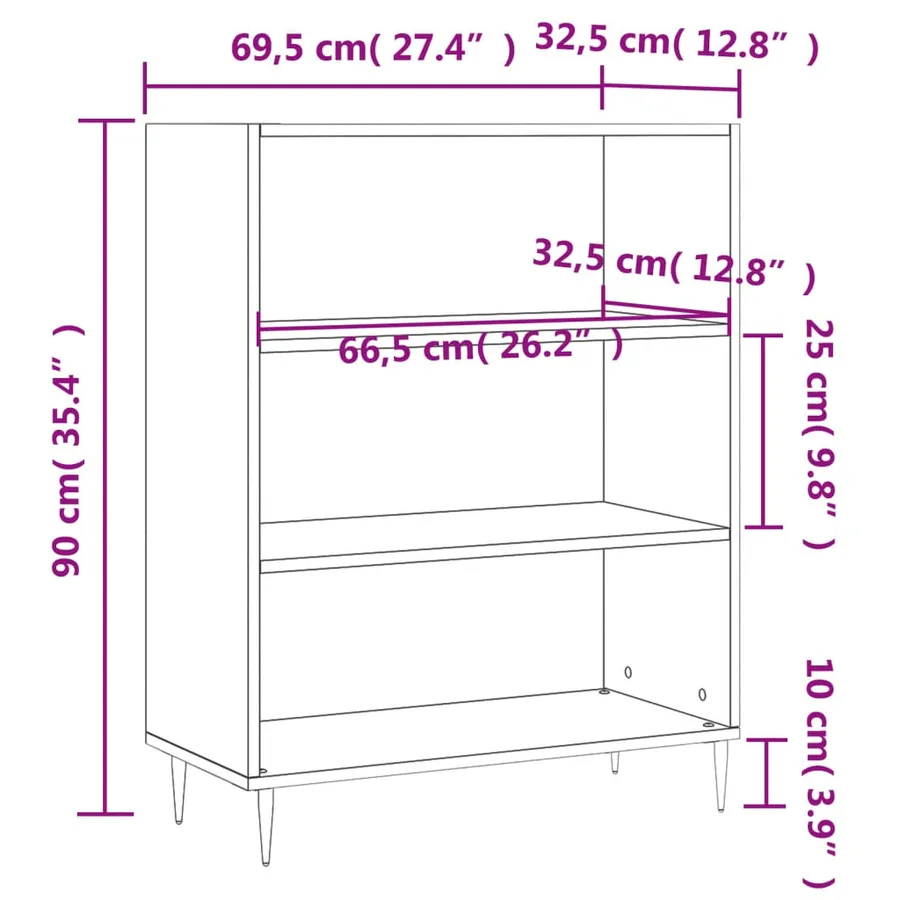 Bibliothèque sonoma gris 69,5x32,5x90 cm bois d'ingénierie - 9